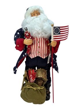 Roman Inc. Patriotic Santa Claus Figure Christmas Toys Flag  Americana Decor 16"
